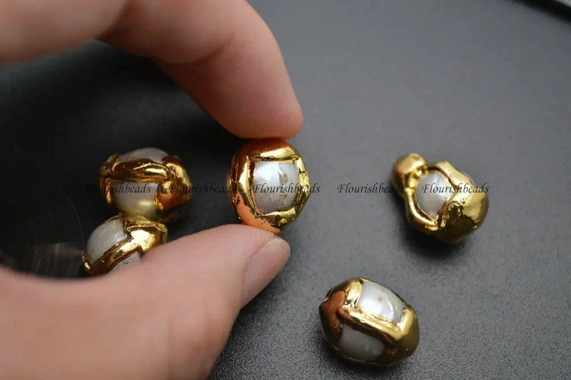 Gold Surrounded Natural Fresh Water Pearl Potato Spacer Loose Beads DIY Jewelry Making Supplies