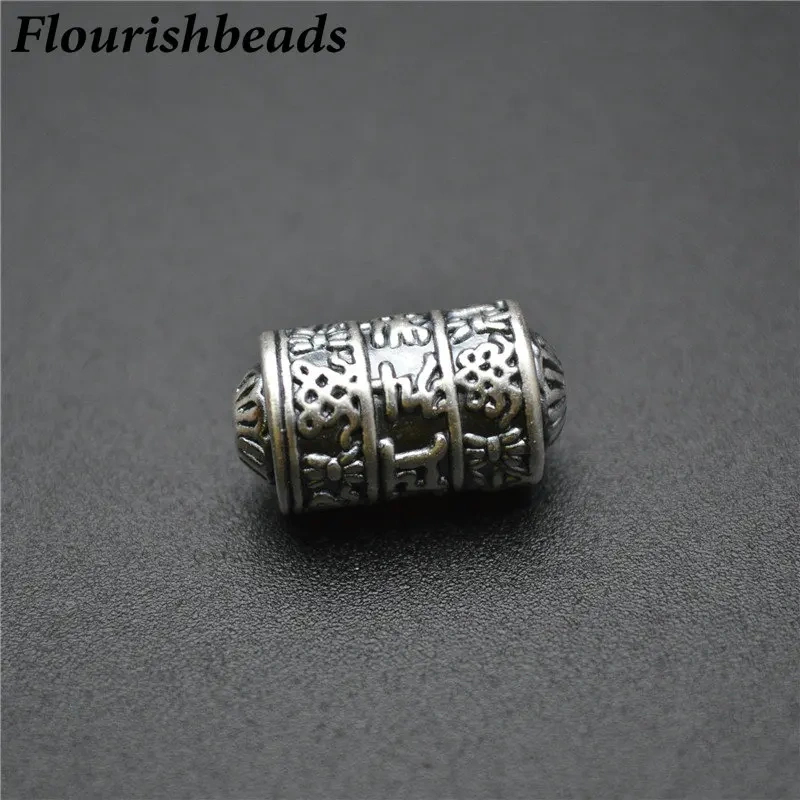 Vintage S999 Anti Silvery Mini Barrel Shape Beads Carved Lection Charms Fits Bracelet Necklace Making 10x19mm