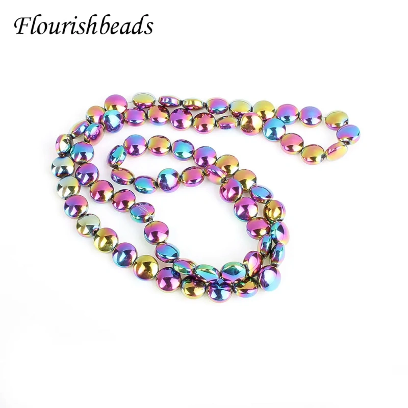 High Quality Rainbow Hematite Stone Beads 8mm Flat Round Loose Spacer Beads DIY Bracelet Accessories for Jewelry Making 5pcs/lot