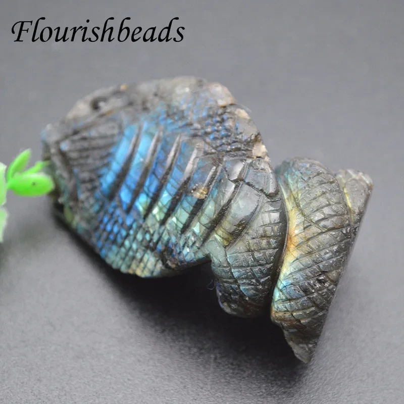 Natural Labradorite Crystal Stone Beautiful Cobra Hand Made Carved Snake Animal Fashion Figurine Gifts