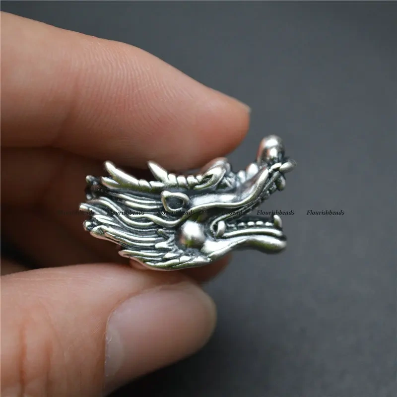 Chinese Dragon Head Beads Vintage S999 Anti Silvery Charms Fits Bracelet Necklace Making Small 7x19mm / Big 10x26mm