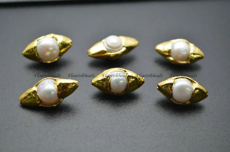 Gold Color Natural Fresh Water Pearl Marquise Eye Shape Spacer Loose Beads DIY Jewelry Making Supplies 5pc Per Lot
