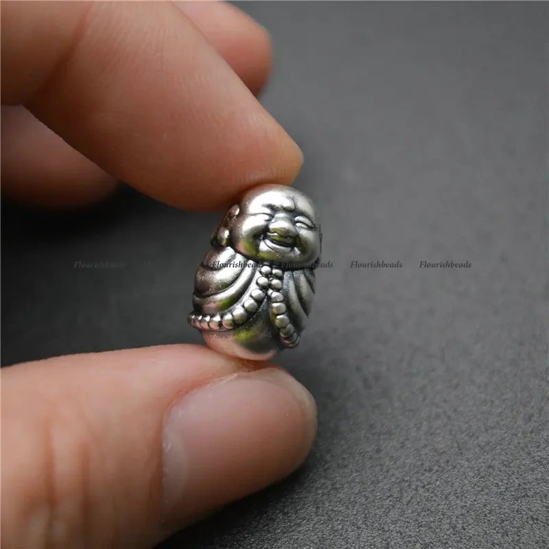 Mini Laughing Buddha Shape Beads Vintage S999 Anti Silvery Charms Fits Bracelet Necklace Making 11x16mm