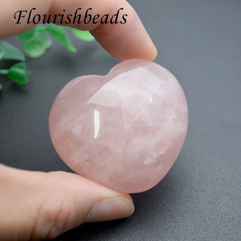 2pcs Natural Stone Heart Shape Rose Quartz Chakra Healing Reiki  Crystals Gemstones Home Decor Jewelry  Accessories  45mm