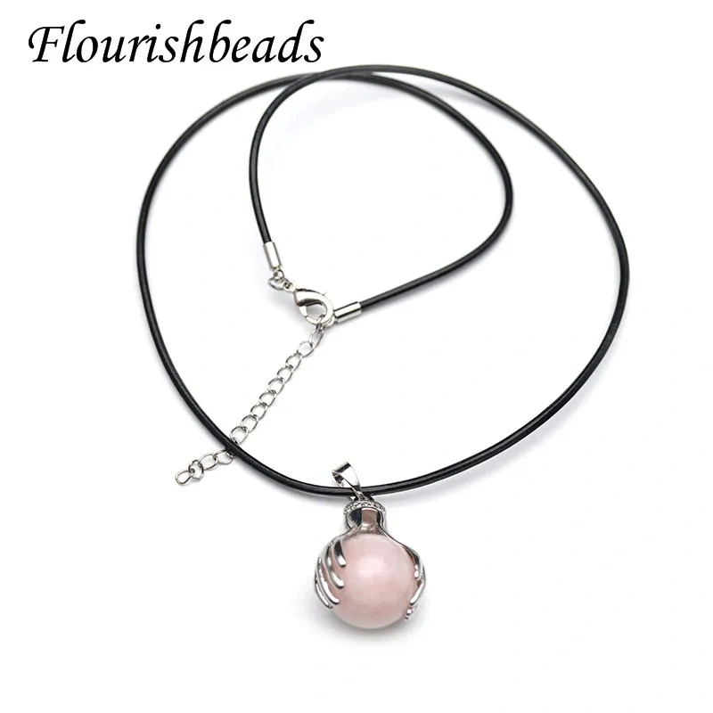 Natural Stone Red Jasper Agate Hands Hold Ball Shape Pendant Necklace for Women Men Reiki Healing  Jewelry Gift