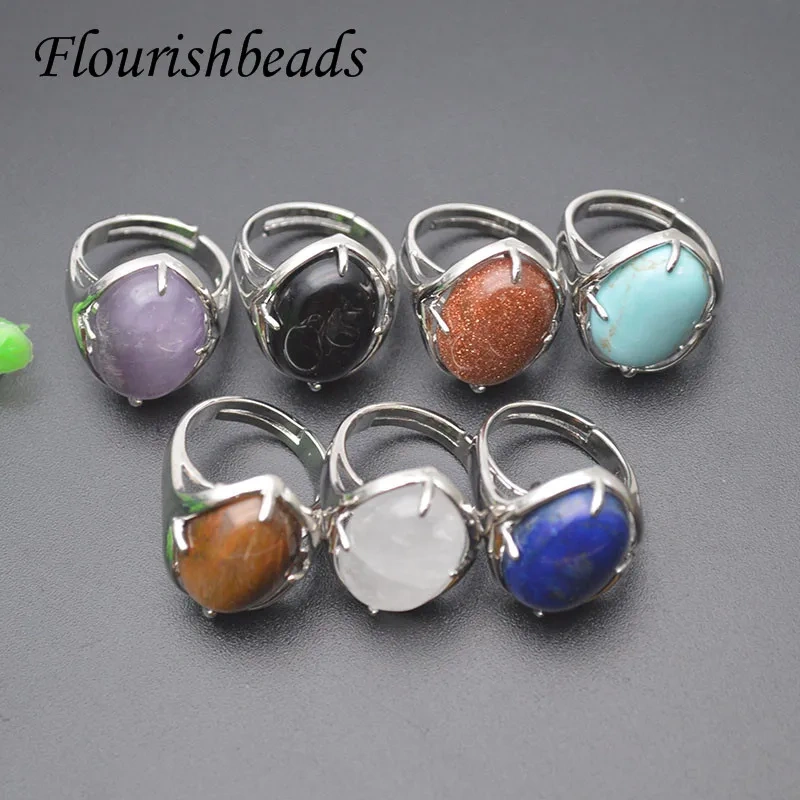 5-10pcs Multiple Styles Crystal Rings Natural Stone Ring Adjustable Healing Turquoise  Amethyst  Obsidian for Women Men Rings