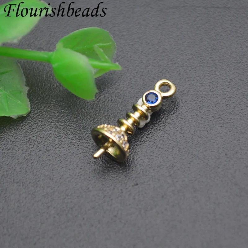 6x15mm Gold Color Paved CZ Beads Screw Eye Pins Bail Pin Beads Caps for DIY Pearl Charms Pendant Accessories Jewelry Making
