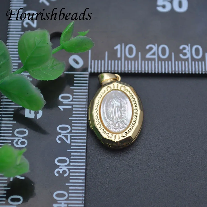 Mother of Pearl MOP Beliefs Virgin Mary Christ Jesus Shape Can Be Opened Pendant for DIY Locket Necklace Jewelry Gift