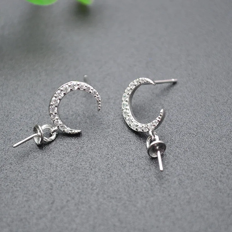 925 Sterling Silver CZ Beads Paved New Design Shiny Star Moon Stud Earring for Lady Party Jewelry Earring Hooks Accessories
