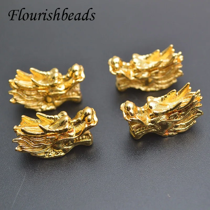 30pcs/lot Real Gold Plated Nickel Free Metal Dragon Head Loose Beads DIY Lucky Bracelet Necklace Jewelry Making