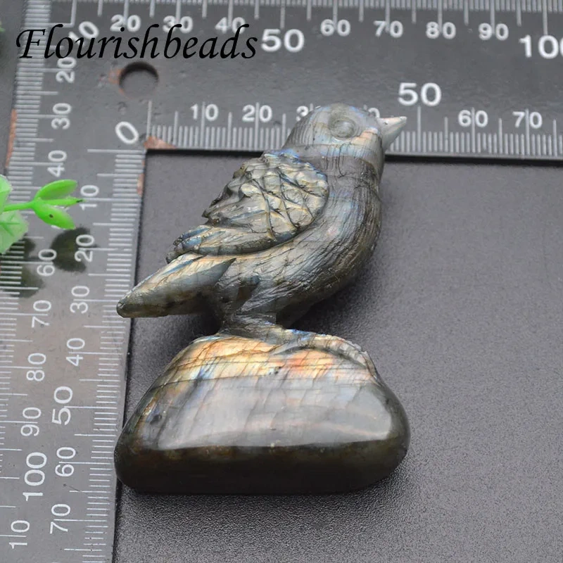50x63mm Natural Stone Labradorite Bird Figurine Cute Animal Fine Jewelry Family Decoration