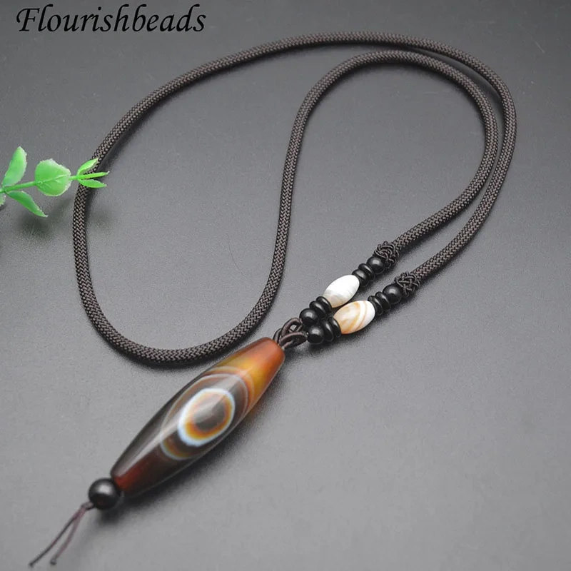 1pcs Natural Red Agate Coffee Brown Long Rice Shape Tibetan DZI Stone Pendant Necklace Tibet Heaven Bead Bring Good Luck Gift
