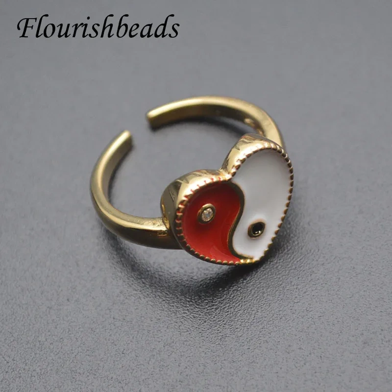 Hot Sell Vintage Rainbow Color Enamel Yin Yang Heart Rings Adjustable Couple Ring for Women Fashion Party Gift