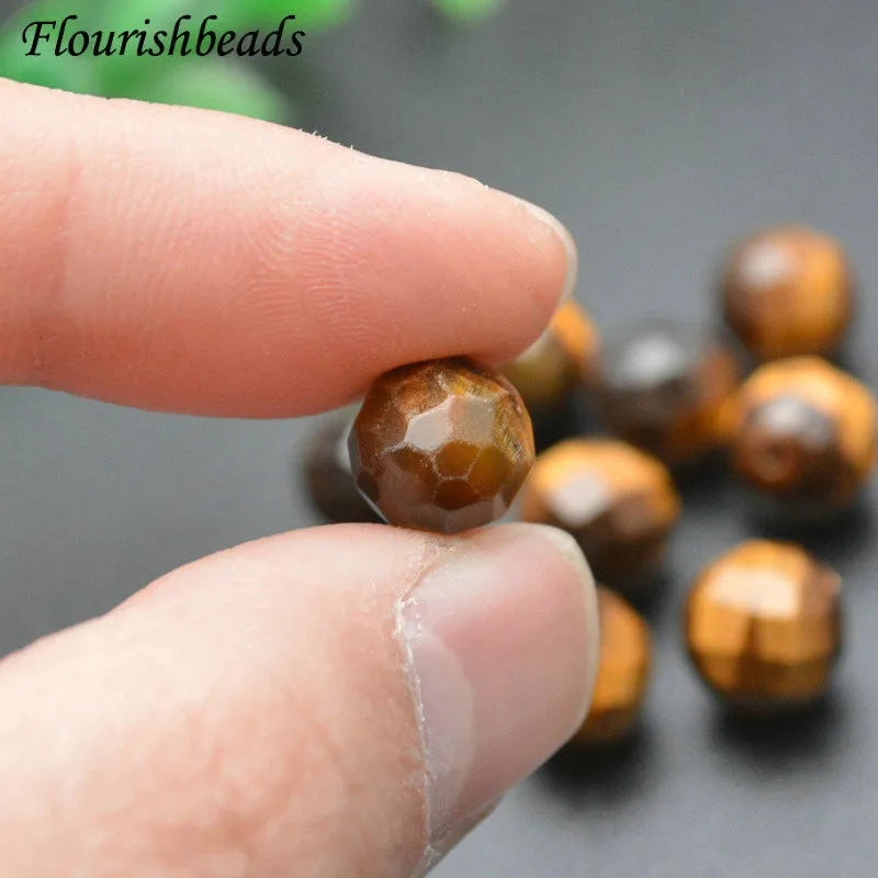 8mm 10mm Natural Tiger's Eye Faceted Round Stone Beads Half Hole for Earrings DIY Jewelry Findings Components 50pcs/lot