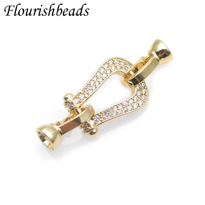 DIY Classic Accessories Copper Gold Plated CZ Paved Pearl Necklace Bracelet Connector Clasp U Shaped Horseshoe Clasp 10pcs