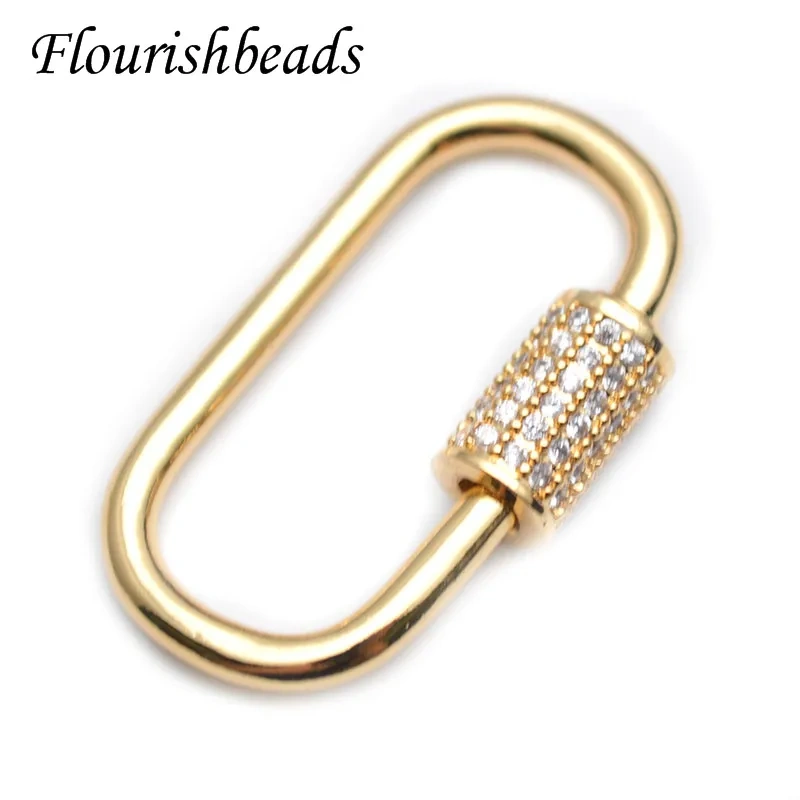 2 Size Jewelry Finding Nickel Free Gold Color Oval Shape Spiral Screw Clasp CZ Beads Paved Hooks DIY Necklace 10pcs/lot