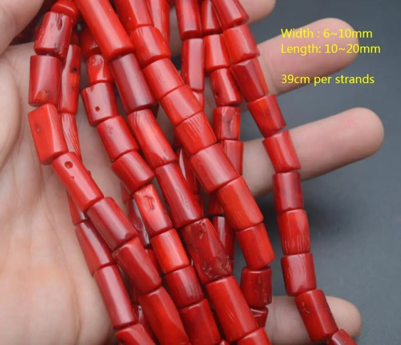 1-5 Strands Red Color Irregular Shape Tube Sea Bamboo Coral Loose Beads DIY Necklace Coral Wholesale Supplier