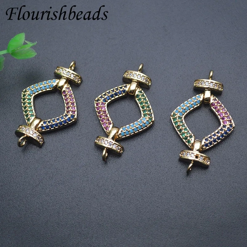 High Quality Paved Rainbow CZ Beads Square Shape Connector Clasp for Women DIY Jewelry Necklace Bracelet 10pcs/lot