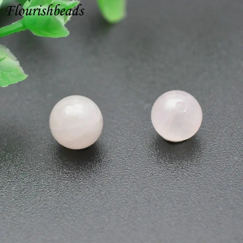 6mm 8mm 10mm Natural Pink Quartz Round Stone Beads Half Hole for Earrings DIY Jewel Making Bracelet Jewelry Findings Components