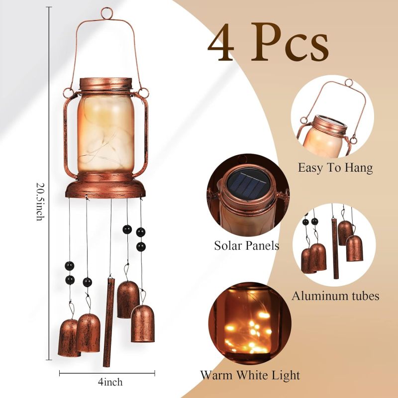 Solar Mason Jar Wind Chime Light Solar Wind Chimes for Outside Waterproof Wind Chimes Hanging Home Yard Outdoor for Decoration and Gift