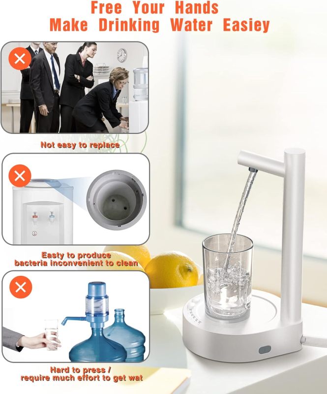 Intelligent Desktop Water Bottle Dispenser Universal Portable Electric Dispenser for Home,Office,Outdoor (White)