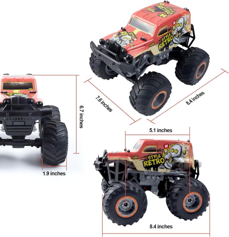 1:14 All Terrain Off-Road 2.4Ghz Remote Control Monster Trucks for Boys with LED Lights (Orange)