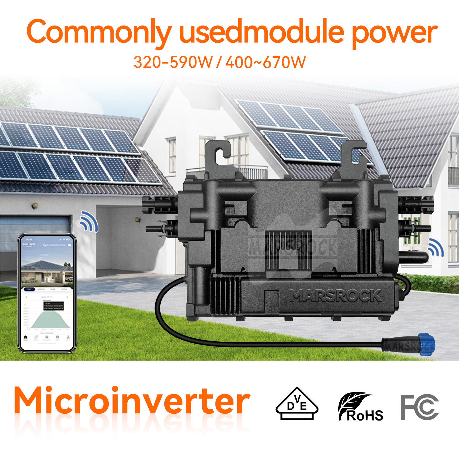 Mars Rock 1000W 230V 2MPPT IP67 Microinverter Suitable for Home Solar System