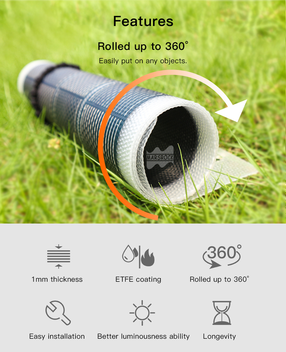 Mars Rock Metal Supplier 1490*670*2mm 190w 21.4% Flexible Solar Panels Thin Film Solar Cell Smart Home Products