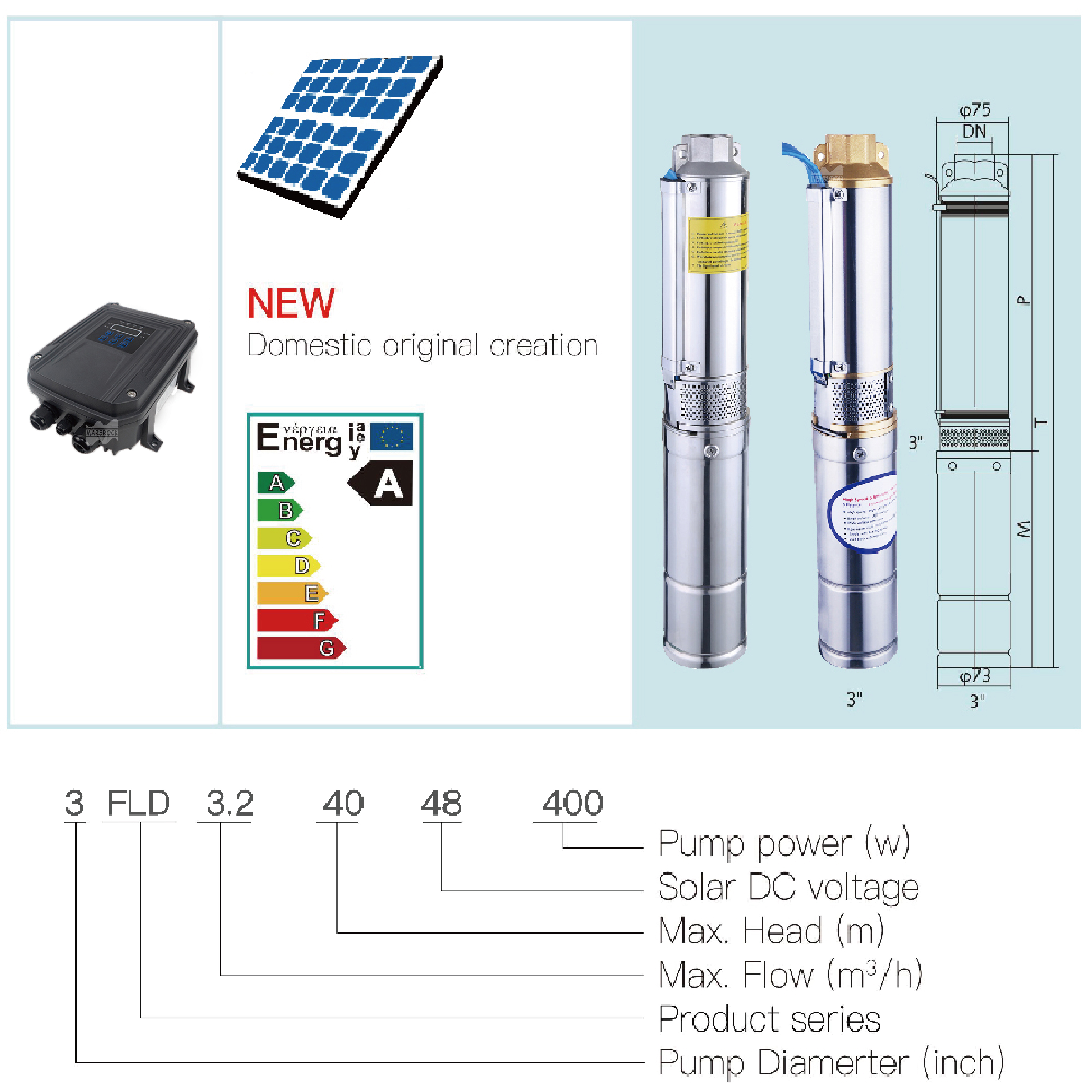Mars Rock Mars Rock 1300W DC96V Outlet 1" Inch Max Flow 5.4m3/h DC Brushless Solar Impeller Pump External Controller  Driven By Battery
