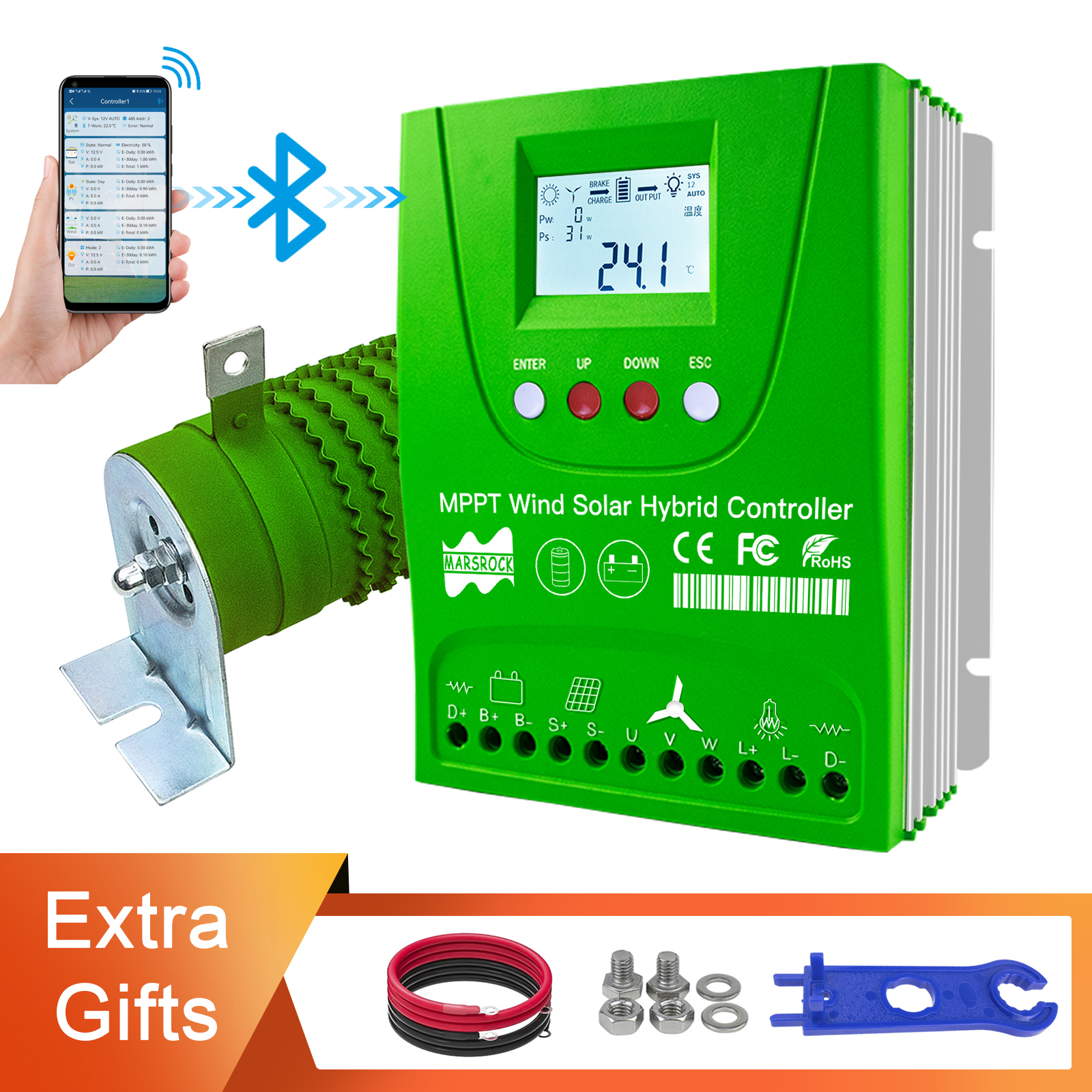 Mars Rock 12/24V 600W Hybrid Wind Solar Charge Controller Wind Turbine Controller MPPT Solar Charge Controller