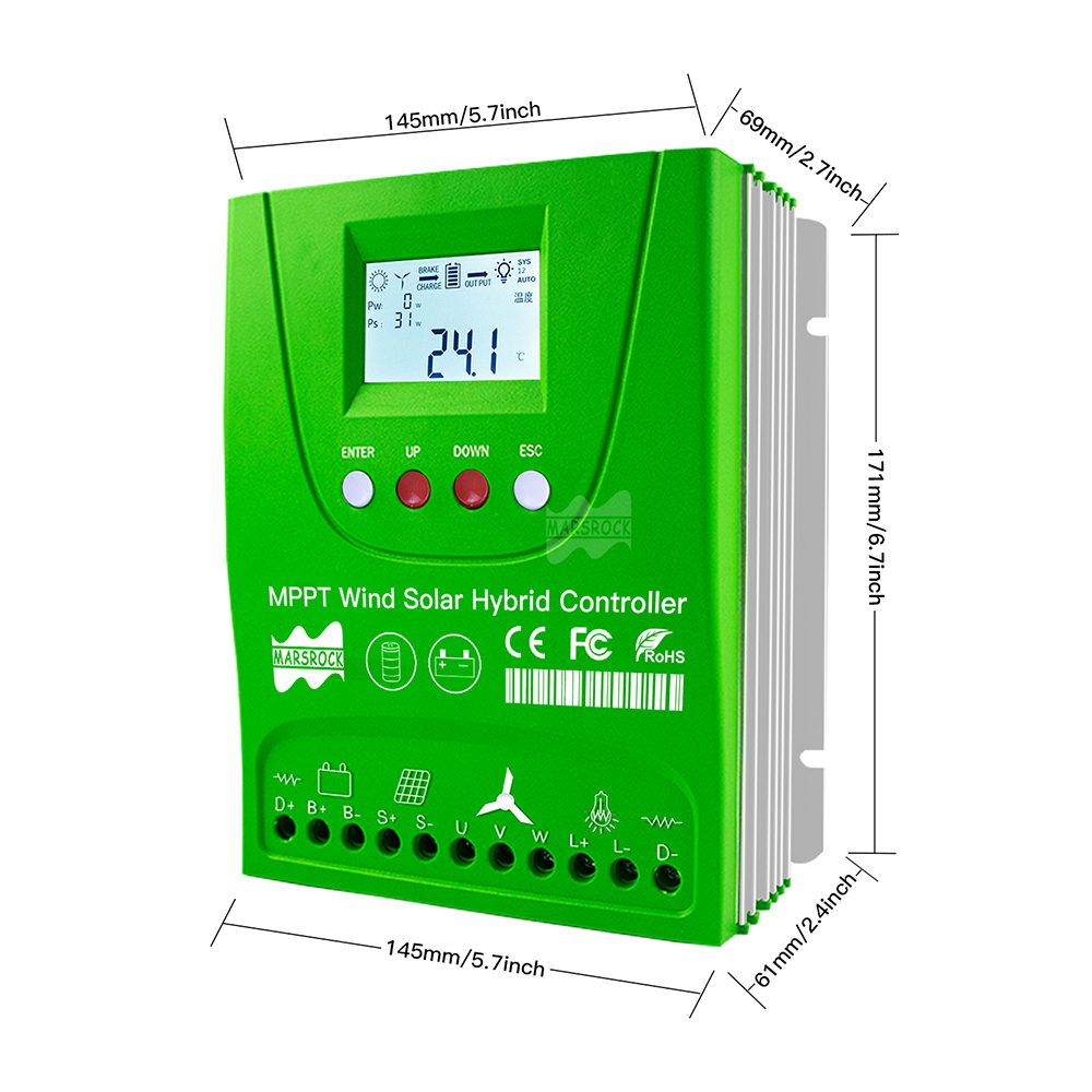 Mars Rock 12/24V 1200W Hybrid Wind Solar Charge Controller Wind Turbine Controller MPPT Solar Charge Controller Pioneer Version Charge Lithium & Lead Acid GEL Battery