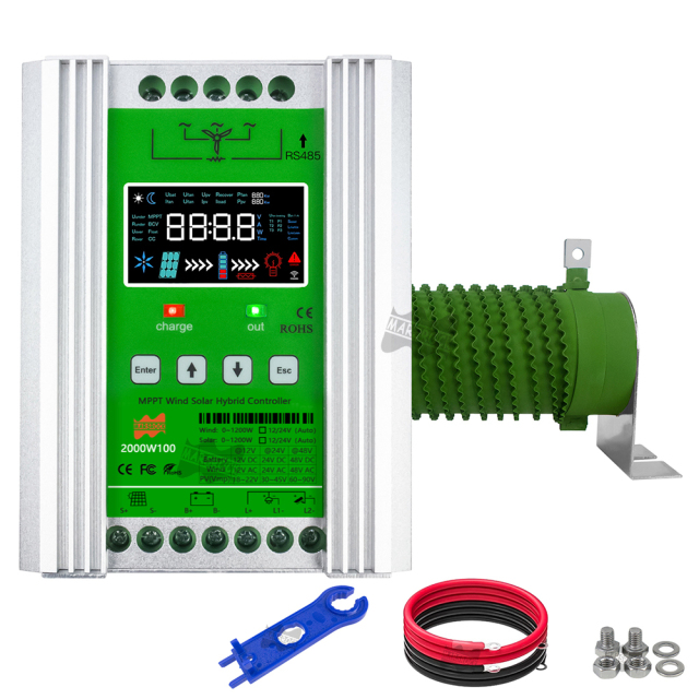 Mars Rock Mars Rock 2000w MPPT Hybrid Wind Solar Controller Charge And Discharge Regulator Deluxe Version For Wind  And Lithium Battery Colorful LCD Display