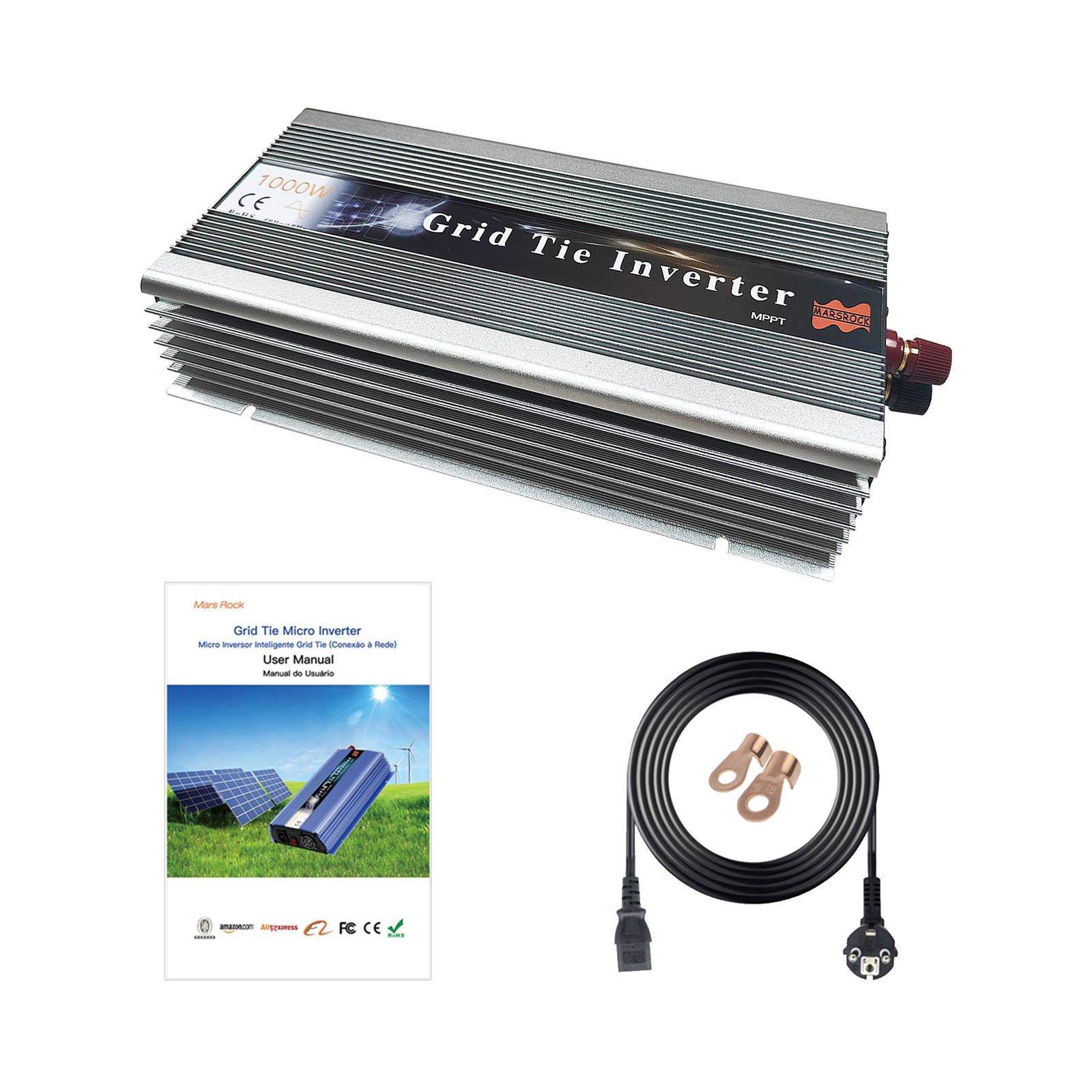 Mars Rock Mars Rock 1000W MPPT Solar Grid Tie Micro Inverter With Display Screen 18V/36V DC to 120V/230V AC MPPT Pure Sine Wave Converter Solar Panel PV Power System Island Distinguished