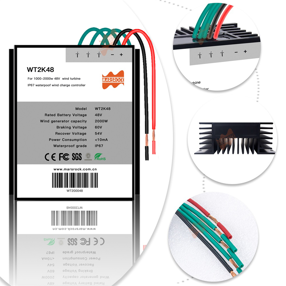 Mars Rock MarsRock 2000W 96V Wind Turbine IP67 Waterproof PWM Wind Charge Controller with Battery Control