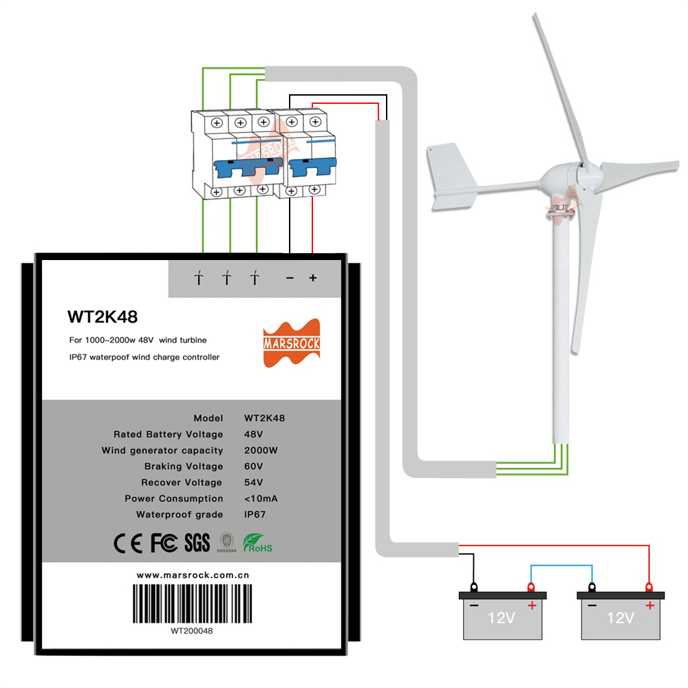 Mars Rock MarsRock 2000W 96V Wind Turbine IP67 Waterproof PWM Wind Charge Controller with Battery Control