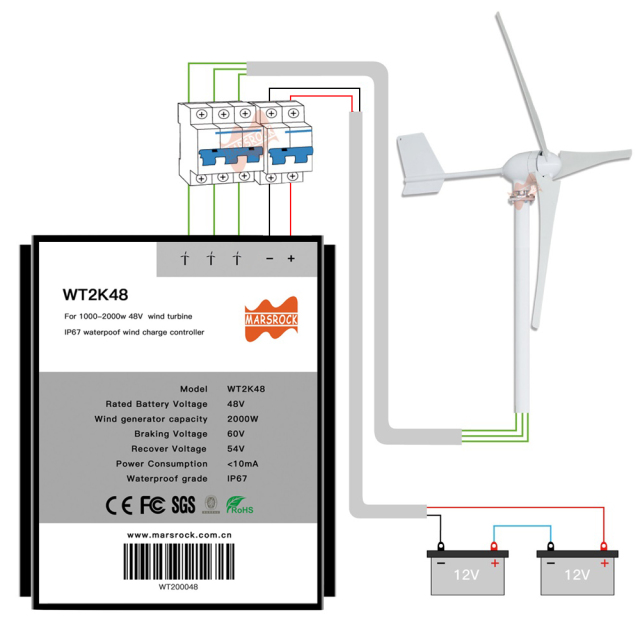 Mars Rock MarsRock 2000W 96V Wind Turbine IP67 Waterproof PWM Wind Charge Controller with Battery Control