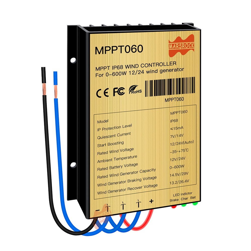 Mars Rock Mars Rock 0~600w 25A Mini Wind Charge Discharge MPPT Controller IP68 Waterproof Regular Auto Match Wind Output DC AC 12/24v Voltage Wind Power System ternary Lithium LFP Lead-Acid Gel Battery