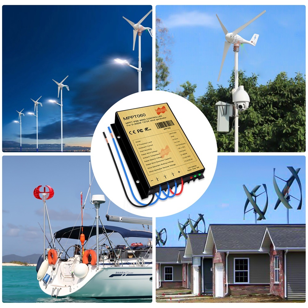 Mars Rock Mars Rock 0~600w 25A Mini Wind Charge Discharge MPPT Controller IP68 Waterproof Regular Auto Match Wind Output DC AC 12/24v Voltage Wind Power System ternary Lithium LFP Lead-Acid Gel Battery