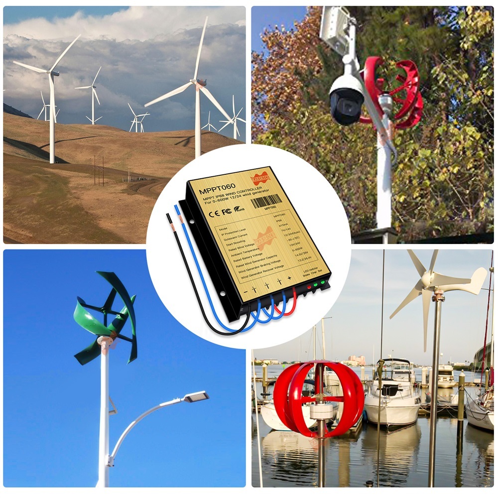 Mars Rock Mars Rock 0~600w 25A Mini Wind Charge Discharge MPPT Controller IP68 Waterproof Regular Auto Match Wind Output DC AC 12/24v Voltage Wind Power System ternary Lithium LFP Lead-Acid Gel Battery