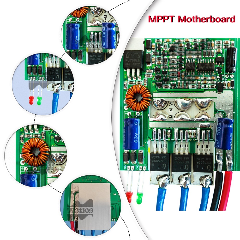 Mars Rock Mars Rock 0~800W 30A Mini Wind Charge Discharge MPPT Controller IP68 Waterproof Regular Auto Match Wind Output DC AC 12/24v Voltage Wind Power System Lithium Lead-Acid Gel Battery