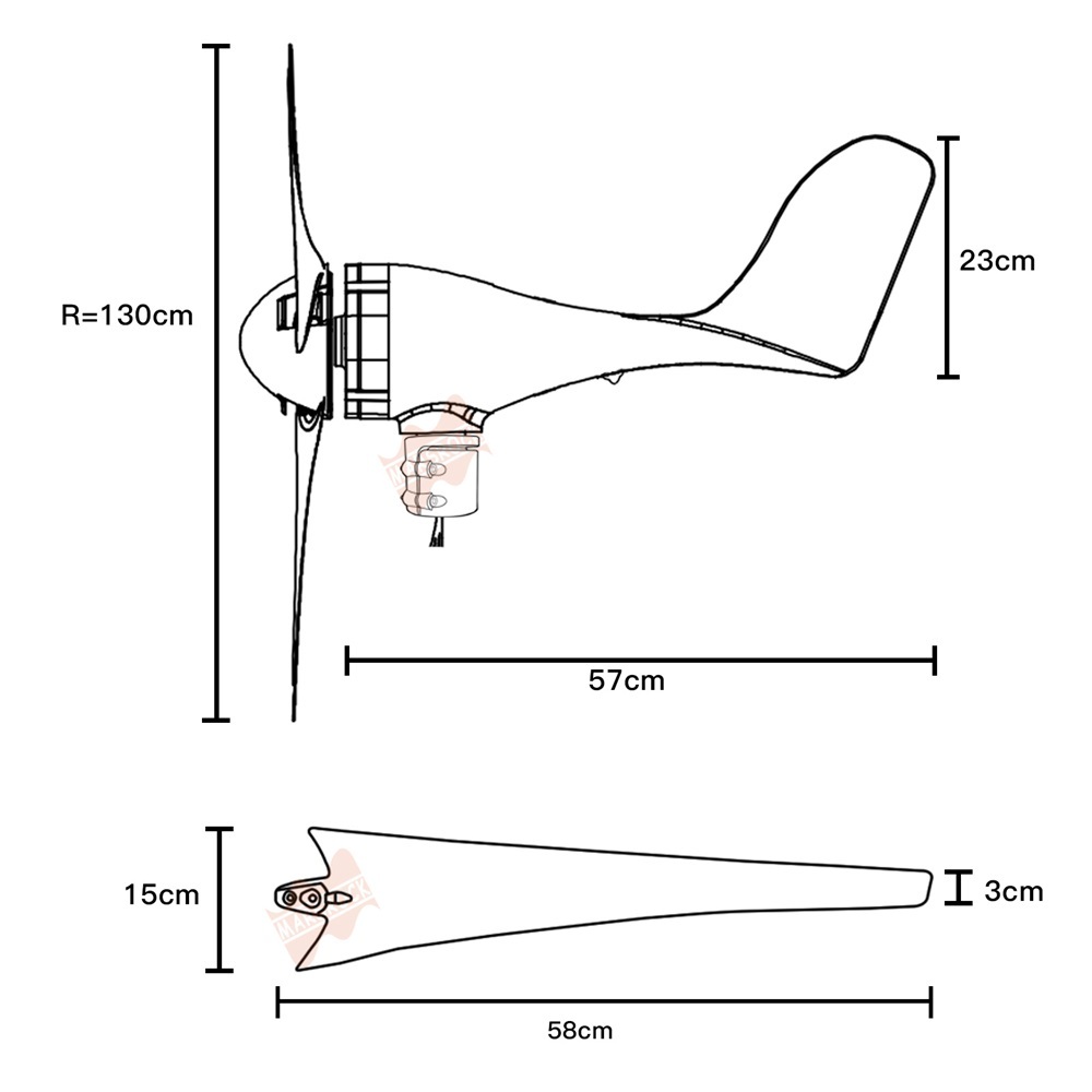Mars Rock Mars Rock 400W 12V 24V 3 Blades Small Home Wind Turbine Generator MPPT Controller LED Charging Indicator Wind Power Windmill
