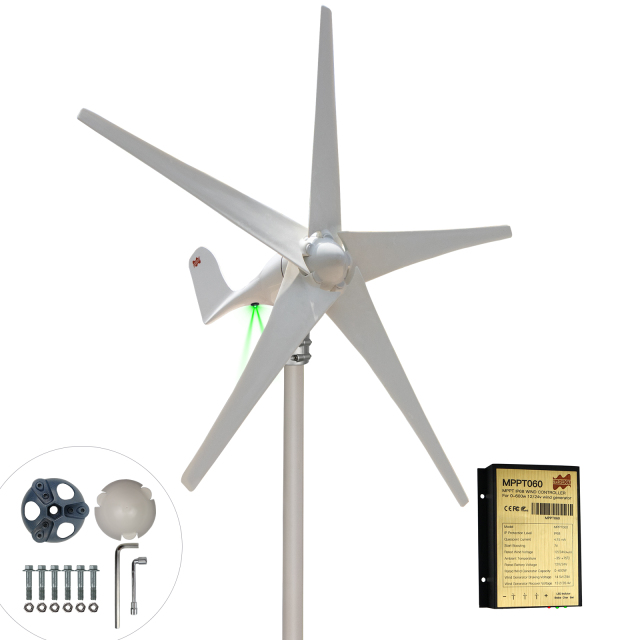 Mars Rock Mars Rock 400W 12V 24V 5 Blades Small Home Wind Turbine Generator MPPT Controller LED Charging Indicator Wind Power Windmill