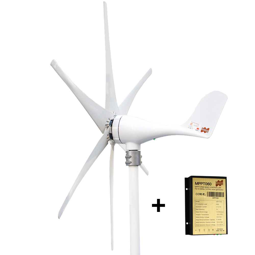 Mars Rock Mars Rock 400W 12V 24V 6 Blades Small Home Wind Turbine Generator MPPT Controller LED Charging Indicator Wind Power Windmill