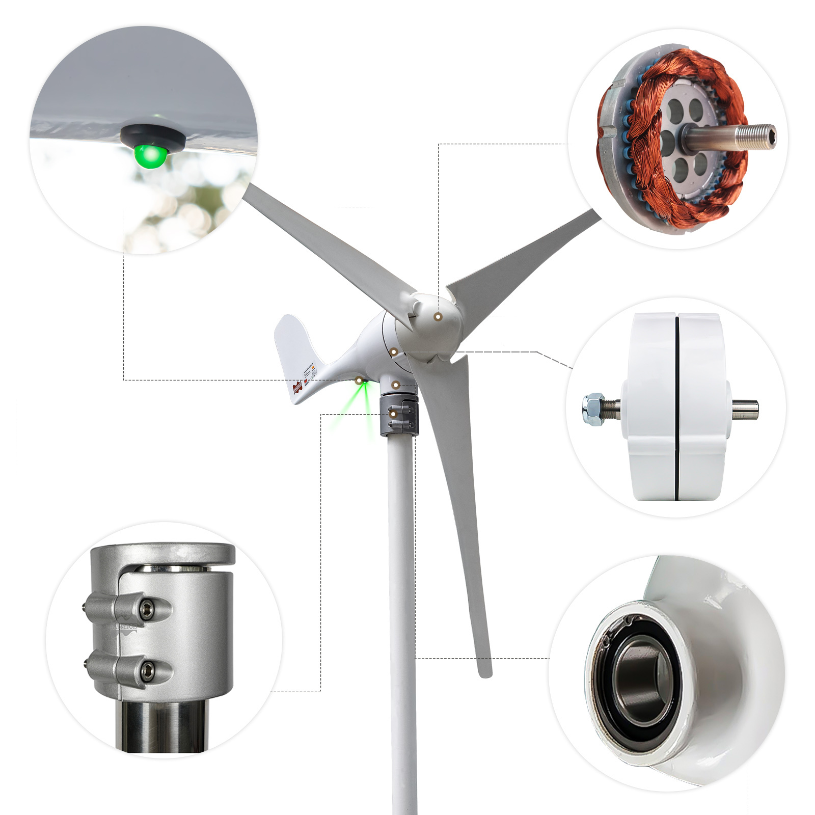 Mars Rock Mars Rock 600W 12V 24V 3 Blades Small Home Wind Turbine Generator MPPT Controller LED Charging Indicator Wind Power Windmill
