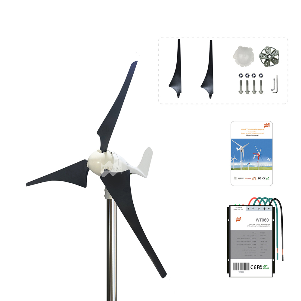 Mars Rock Mars Rock 400W 12V 24V 3 Blades Small Home Wind Turbine Generator MPPT Controller LED Charging Indicator Wind Power Windmill