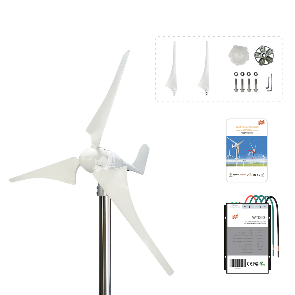 Mars Rock Mars Rock 400W 12V 24V 3 Blades Small Home Wind Turbine Generator MPPT Controller LED Charging Indicator Wind Power Windmill