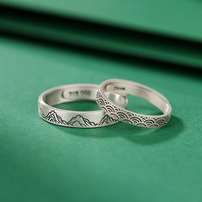"S999 Pure Silver Couple's Rings for Men and Women - Elegant Design Pure Silver Rings