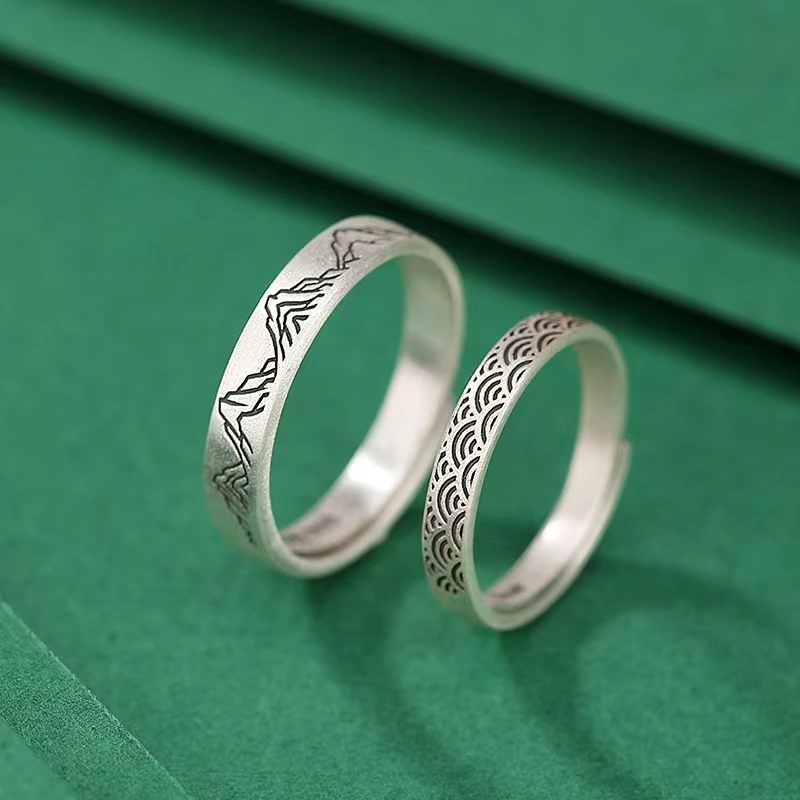 "S999 Pure Silver Couple's Rings for Men and Women - Elegant Design Pure Silver Rings