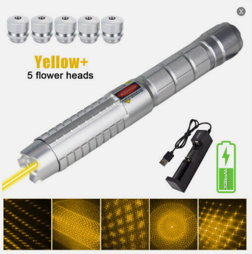 Techhood 593nm Golden Yellow Laser Dot/Stars Laser Pointer Visible Beam Light Torch Y30B