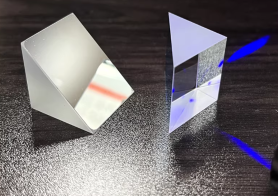 Optical isosceles right-angle prism, aluminum-coated quartz rhomboid prism